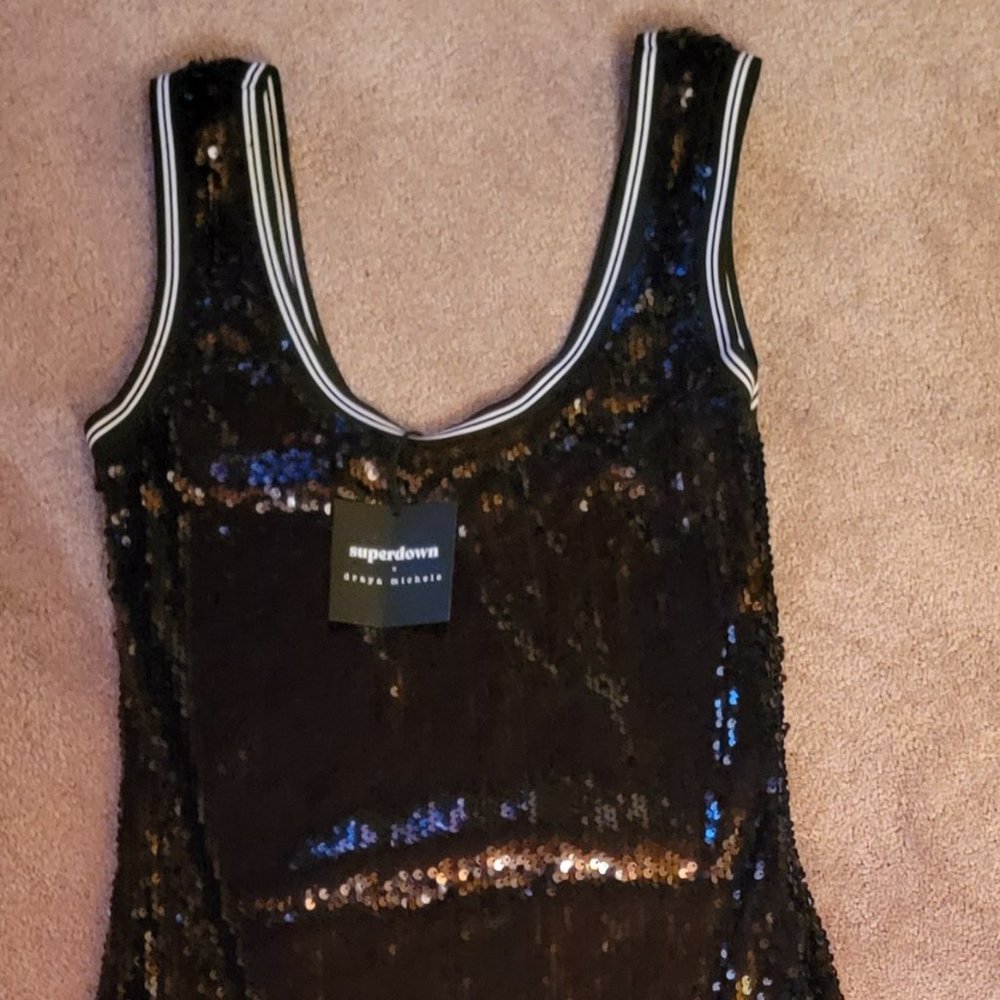 Revolve Superdown Black Sleeveless Sequin Dress